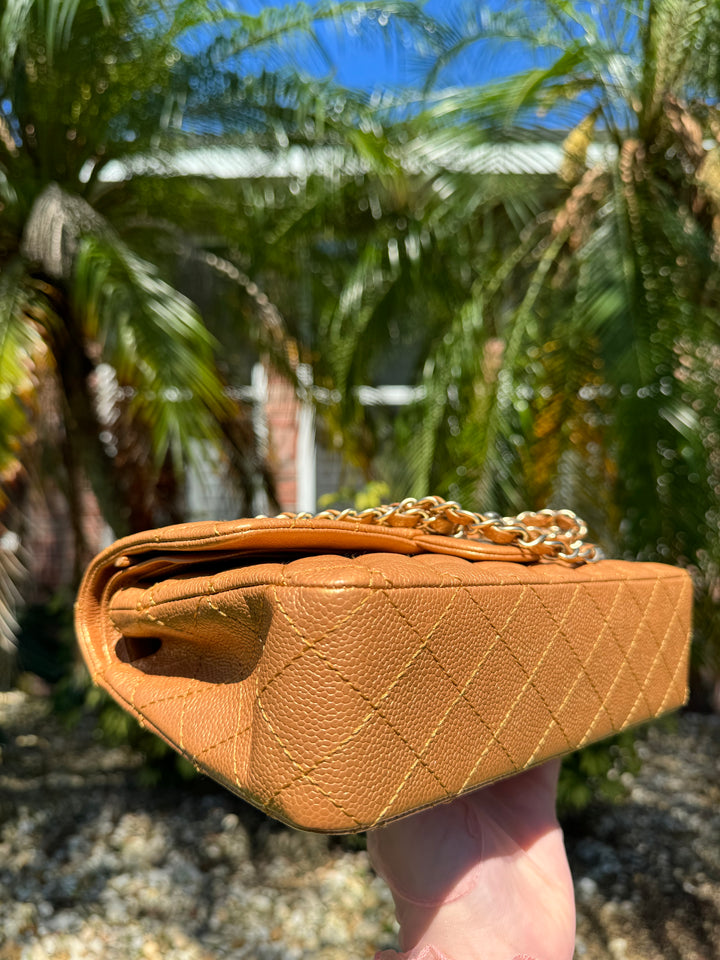 Chanel Copper Gold Metallic Medium Caviar Double Flap Bag