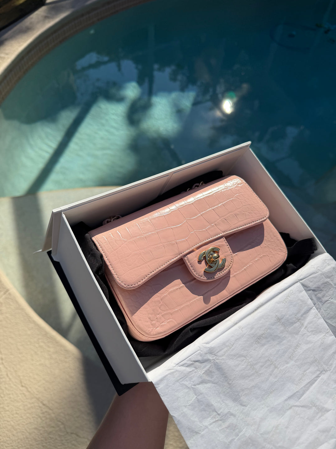 Chanel Mini Classic Flap Alligator Light Pink Light Gold Hardware 2017