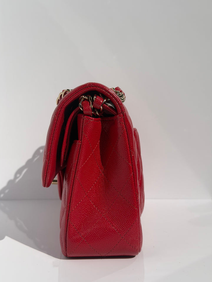 Chanel Small Double Flap Bag Caviar Leather Red Light Gold Hardware 2018