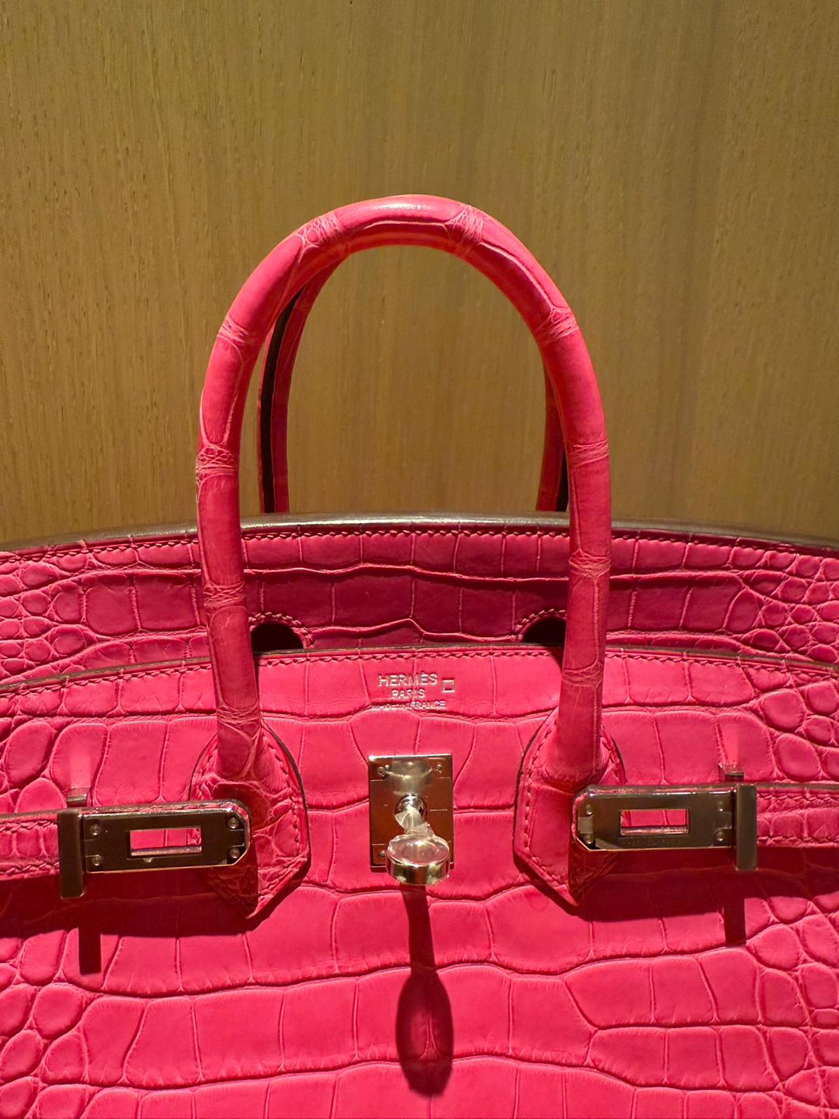 Hermes Rose Shocking Matte Alligator Birkin 25