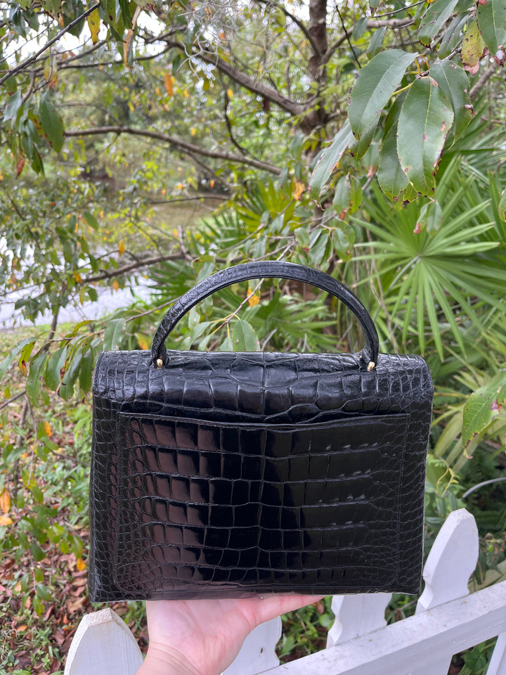 Chanel Vintage Large Crocodile Top Handle Flap Bag