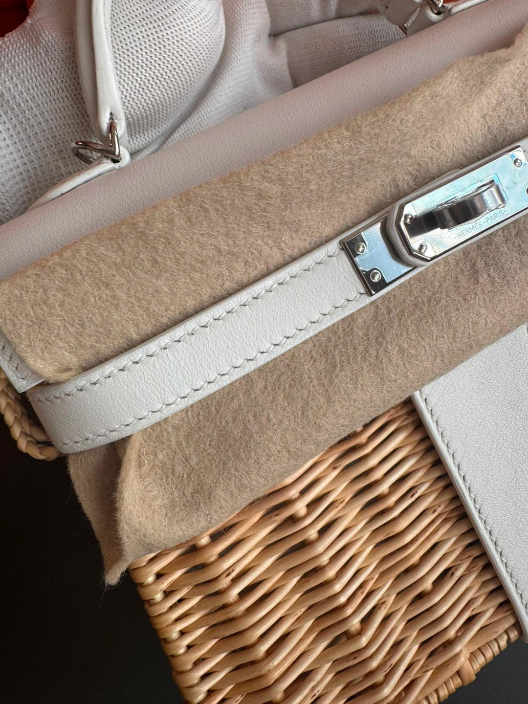 Hermès Mini Kelly Picnic Wicker New White Palladium Hardware 2020