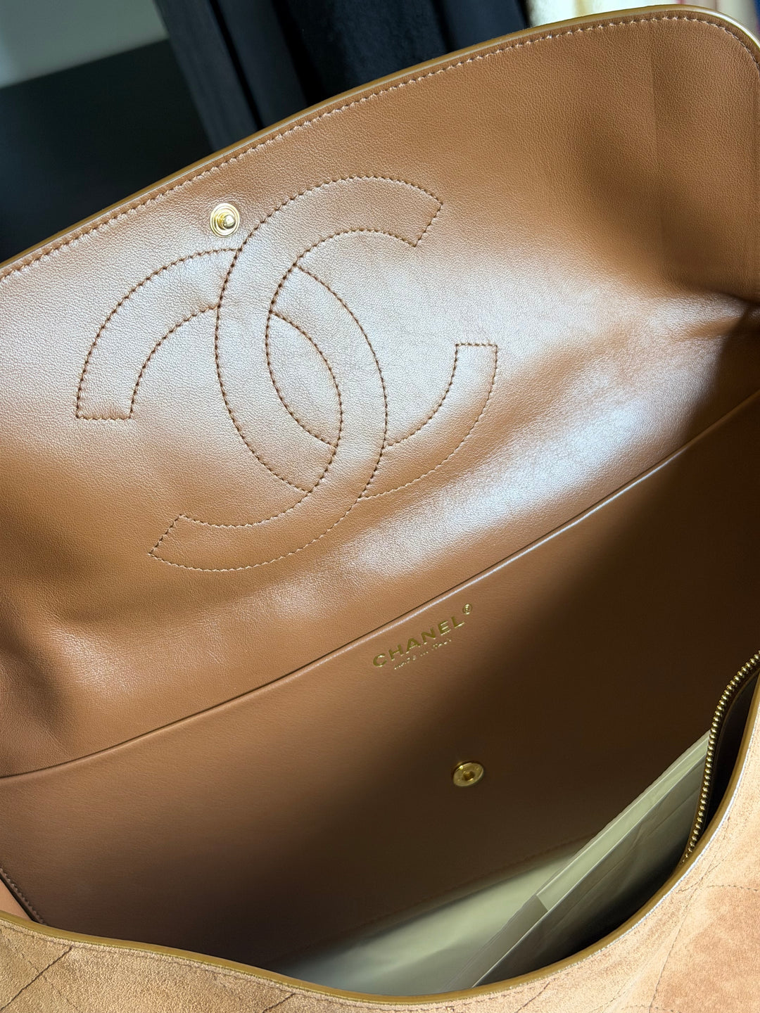 Chanel Maxi Flap Souplissimo Suede Calfskin Camel Gold Hardware 2026