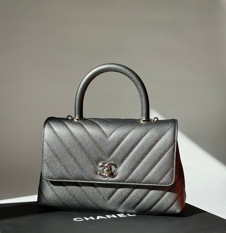 Chanel Small 19K Grey Caviar Coco