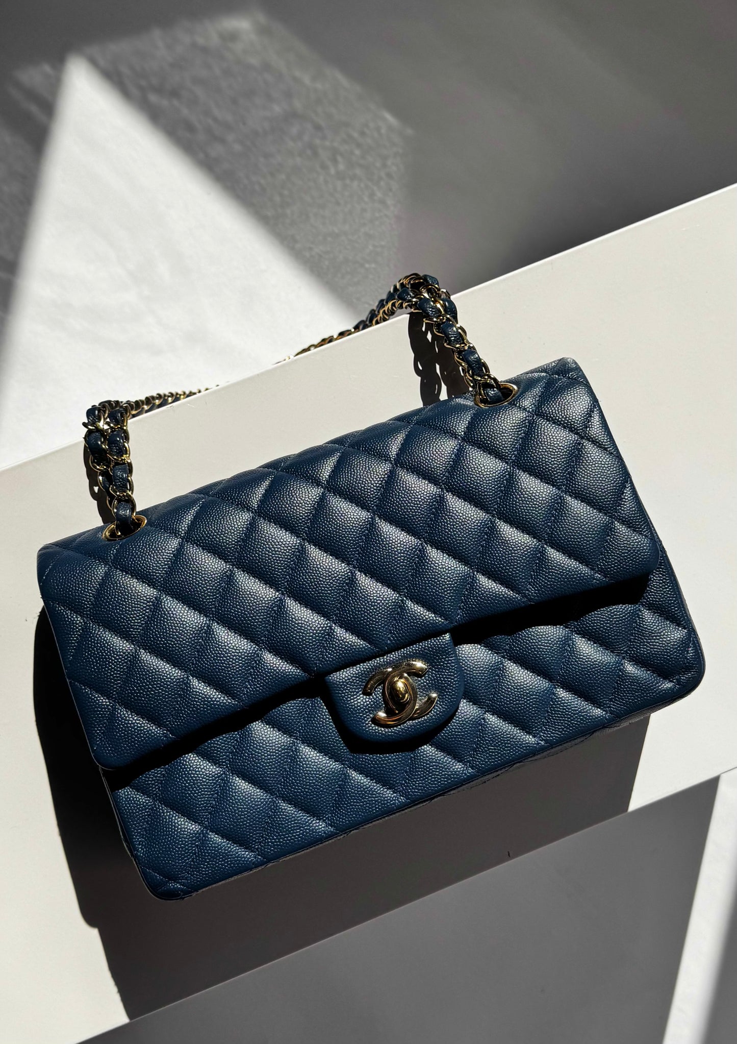 Chanel 18C Navy Blue Medium Caviar Double Flap Bag