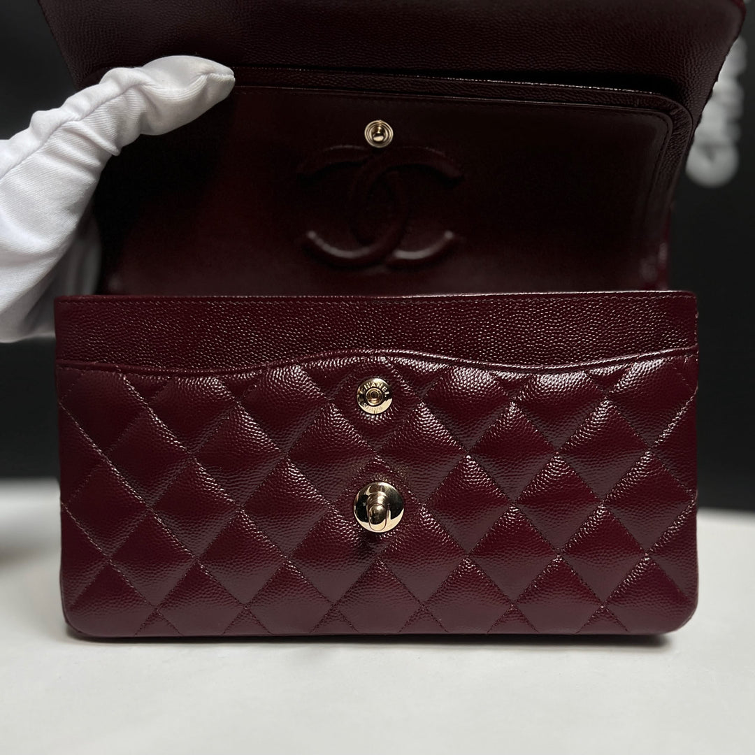 Chanel Small Classic Double Flap Caviar Burgundy Light Gold Hardware 2021
