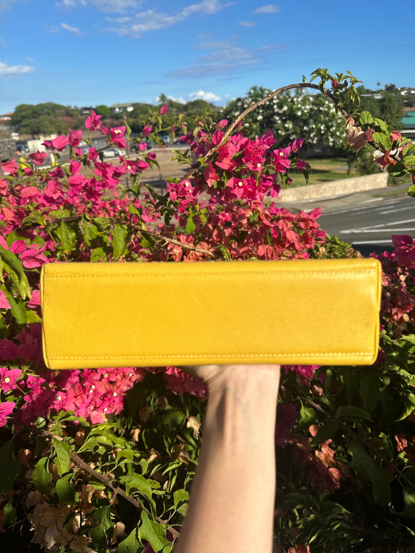 Chanel Vintage Medium Yellow Caviar Kelly Top Handle