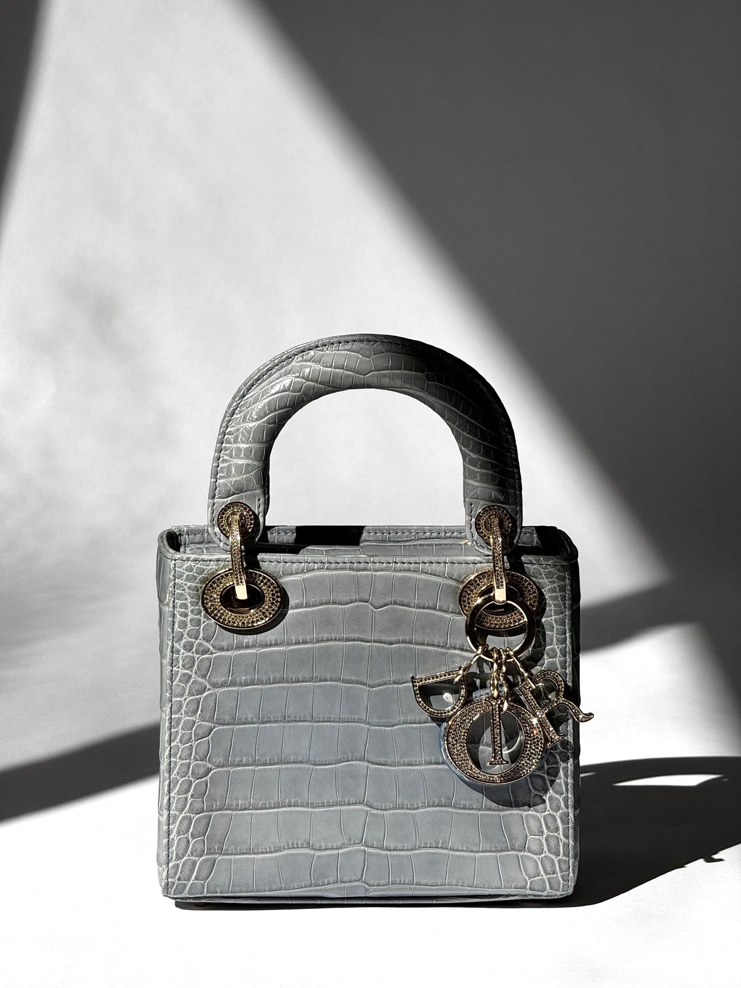 Lady Dior Baby Blue Crocodile Mini Top Handle