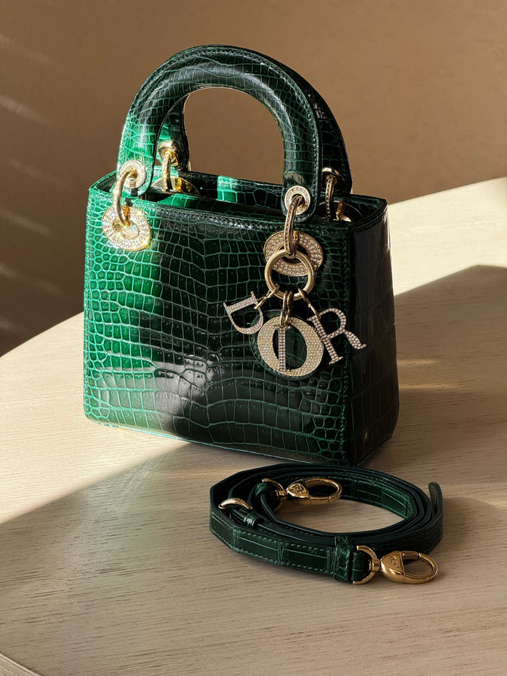 Lady Dior Emerald Crocodile Mini Top Handle