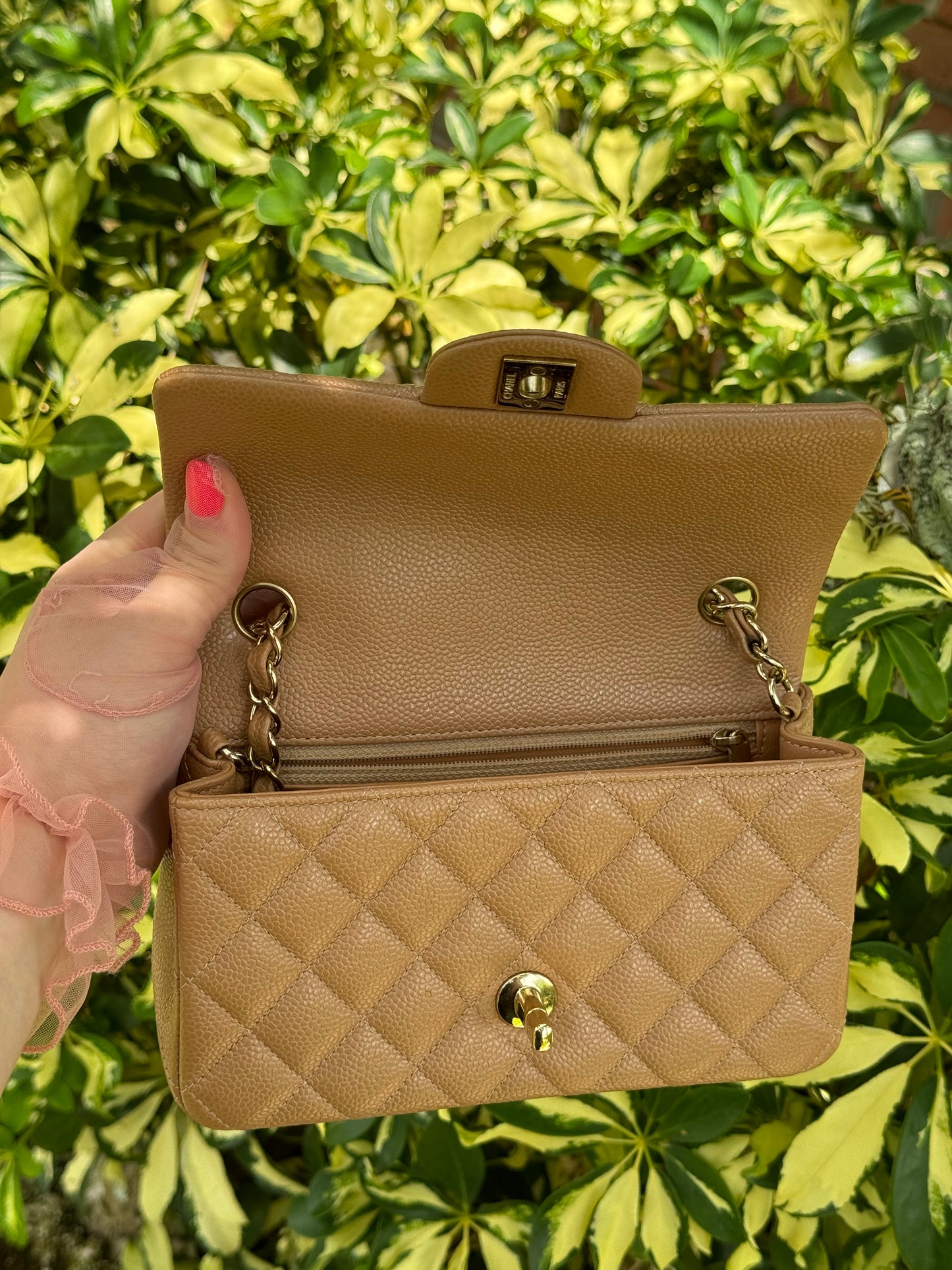 Chanel 18S Dark Beige Caviar Mini Flap Bag