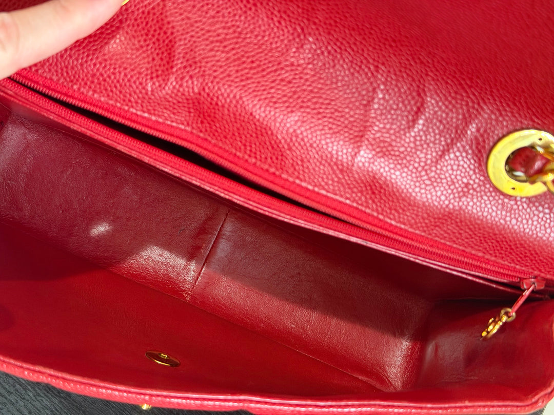 Chanel Vertical Flap Jumbo Red Caviar 24K Gold Plated Hardware 1994