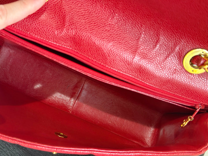 Chanel Vertical Flap Jumbo Red Caviar 24K Gold Plated Hardware 1994