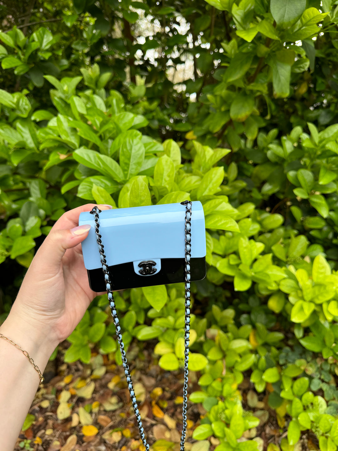Chanel Blue Black Mini Evening Plexi Bag