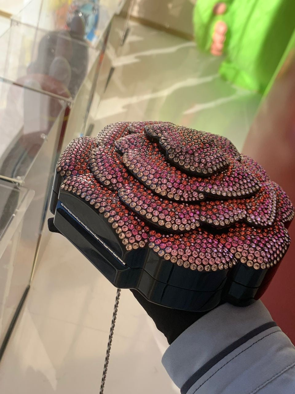 Chanel 2018 Runway Pink Strass & Resin Camelia Minaudiere