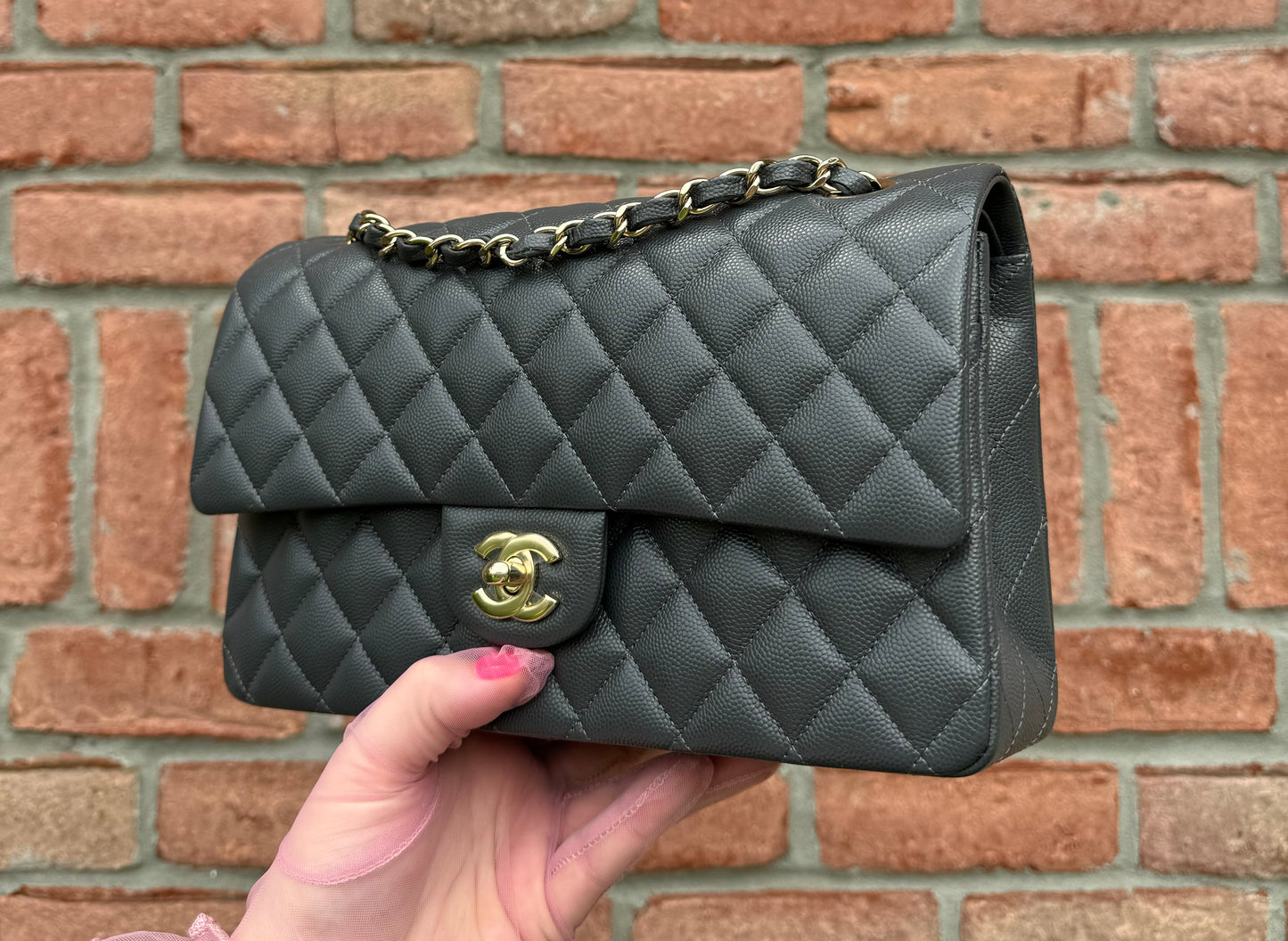 Chanel 21B Dark Grey Medium Caviar Classic Flap Bag