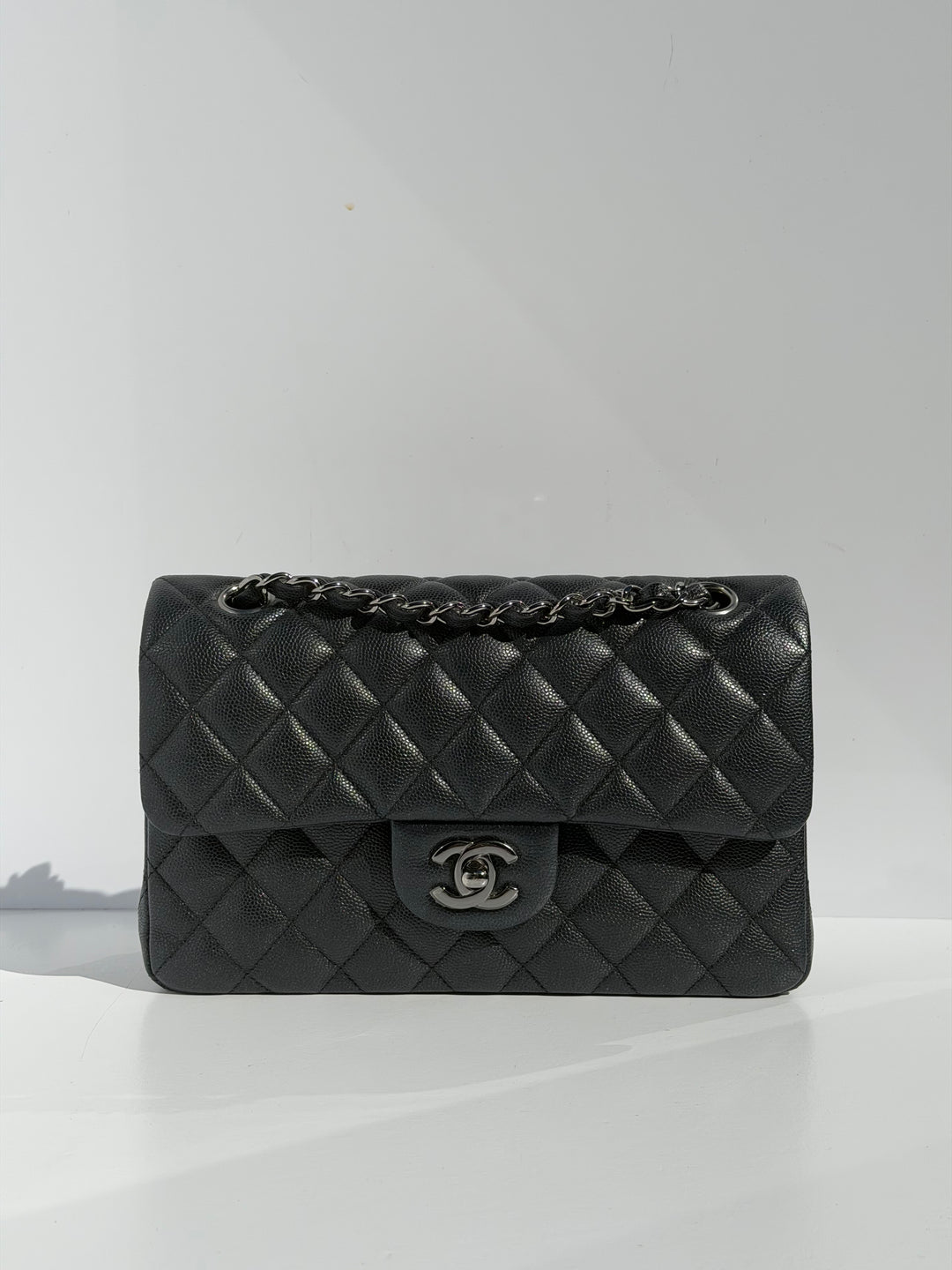 Chanel 18C Black Iridescent Small Caviar Double Flap Bag