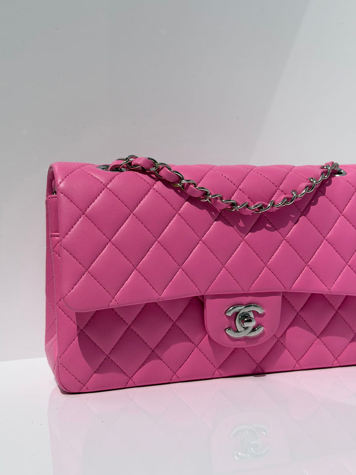 Chanel 21S Medium Classic Flap Lambskin Pink Silver Hardware