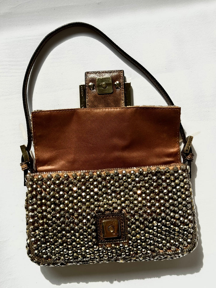 Fendi Mini Karung Trimmed Embellished Baguette