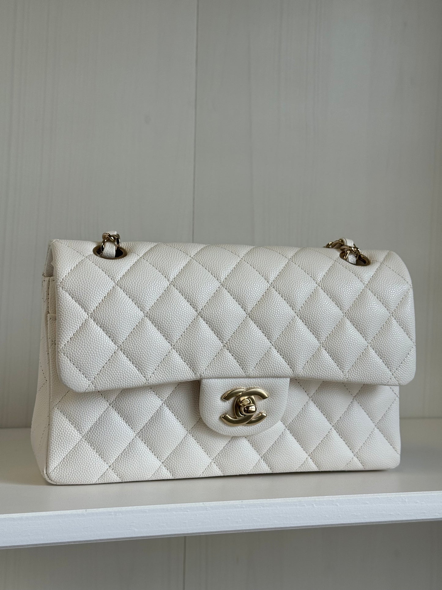 Chanel White Small Caviar Classic Flap Bag