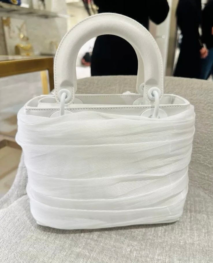 2023 Lady Dior Small White LED Twill Embellished Bag