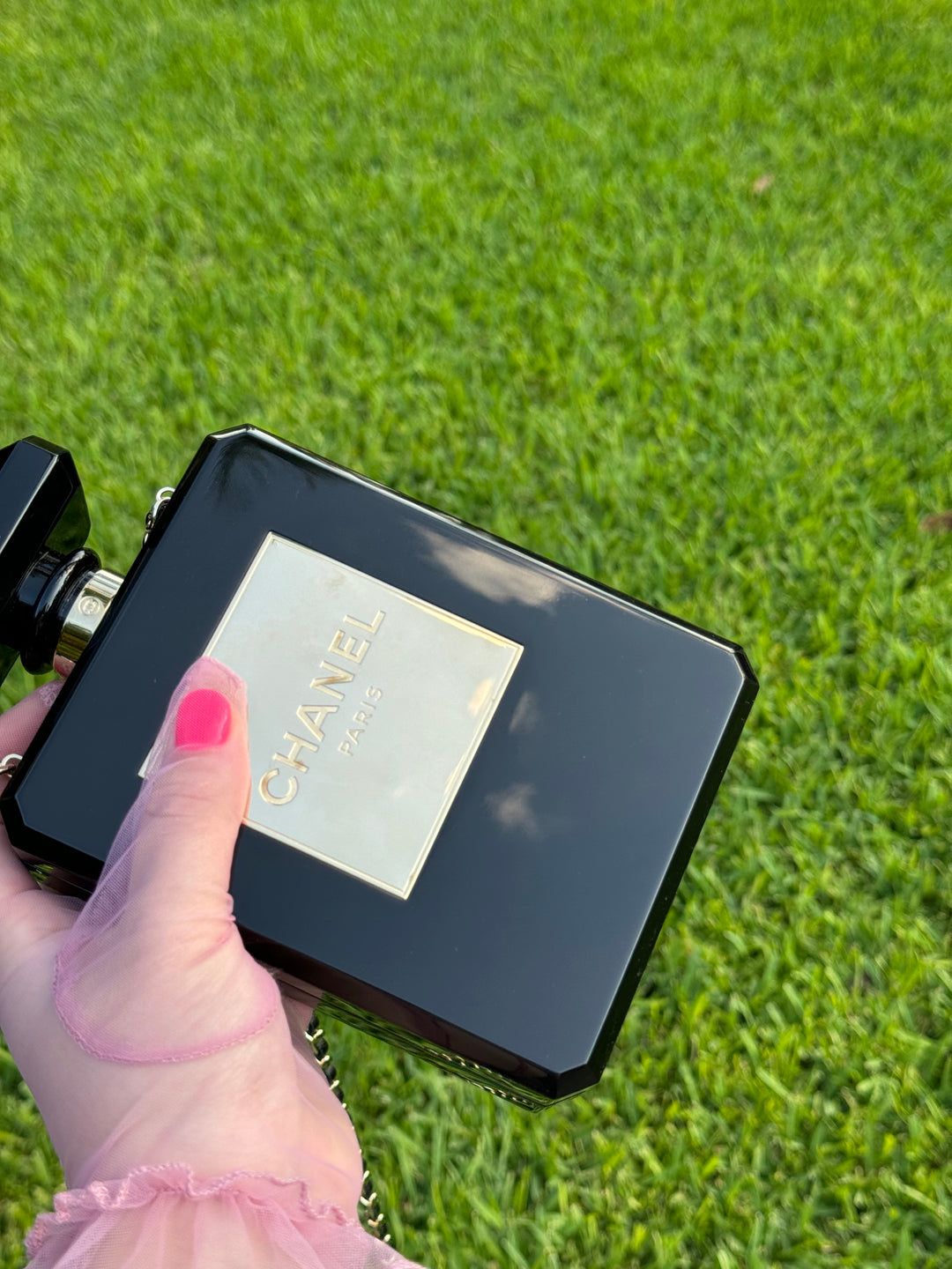 Chanel Black Acrylic Plexiglass Perfume Bottle Minaudière