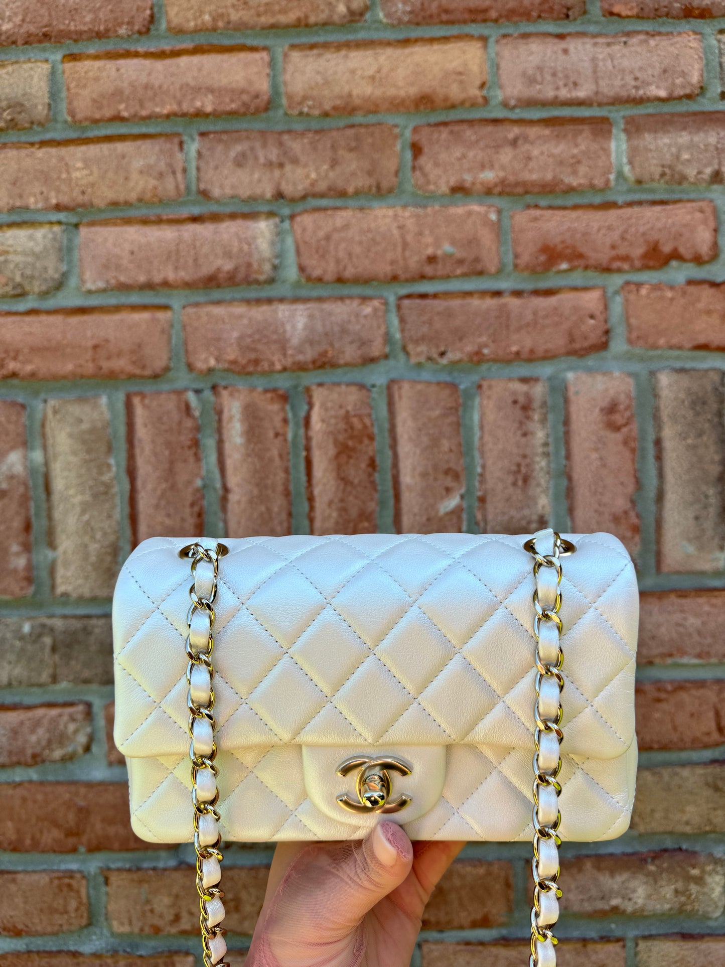 Chanel 21S White Iridescent Calfskin Mini Flap Bag