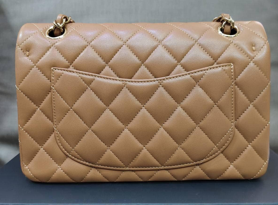 Chanel 22S Small Caramel Lambskin Classic Flap Bag + LGHW