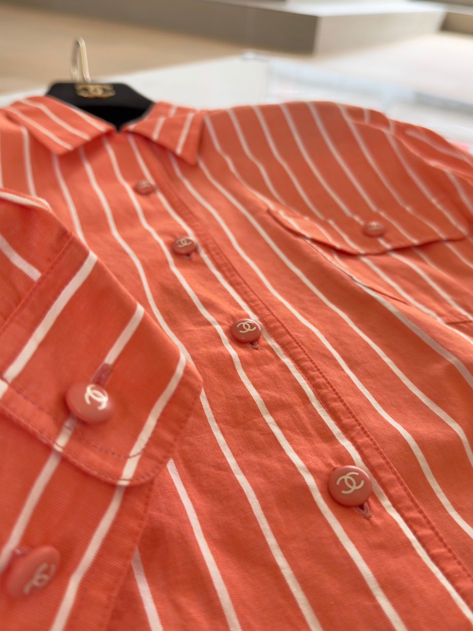 Chanel Vintage 1980s Orange Striped Top & Bottom Set