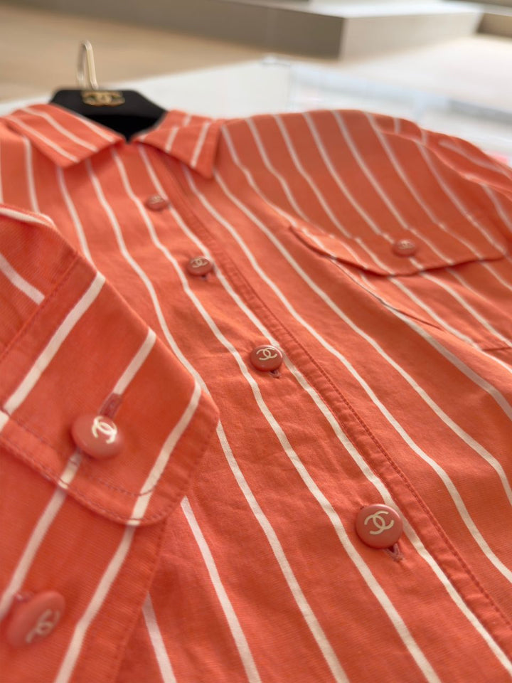 Chanel Vintage 1980s Orange Striped Top & Bottom Set