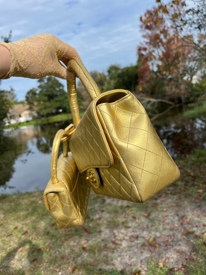 Chanel Vintage Kelly Parent & Child Metallic Lambskin Set