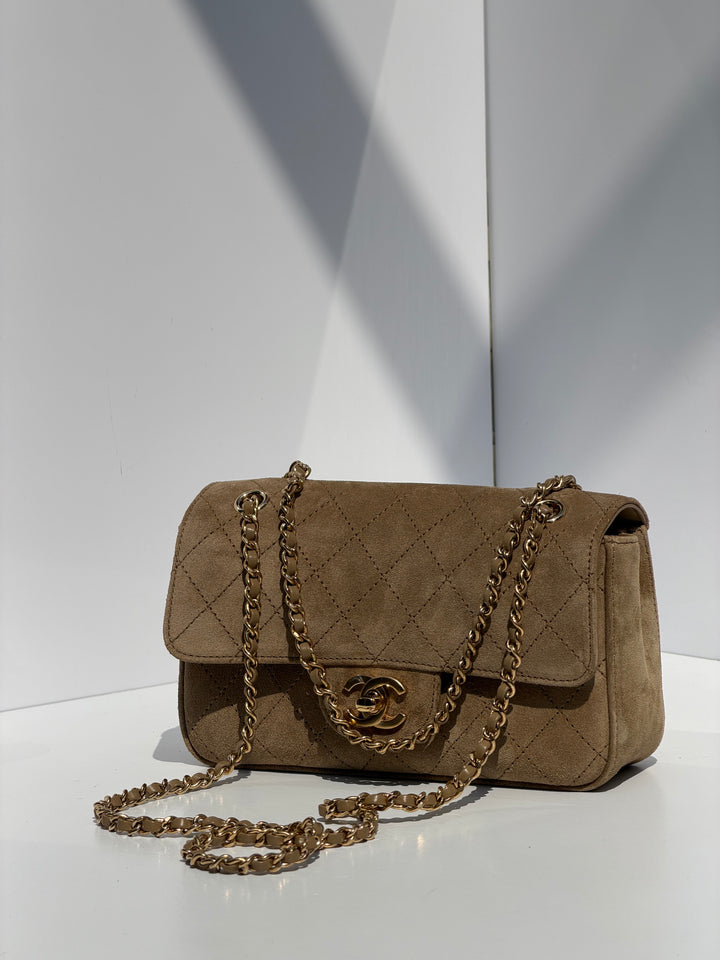 Chanel Mini Flap Souplissimo Suede Calfskin Dark Beige Gold Hardware 2026