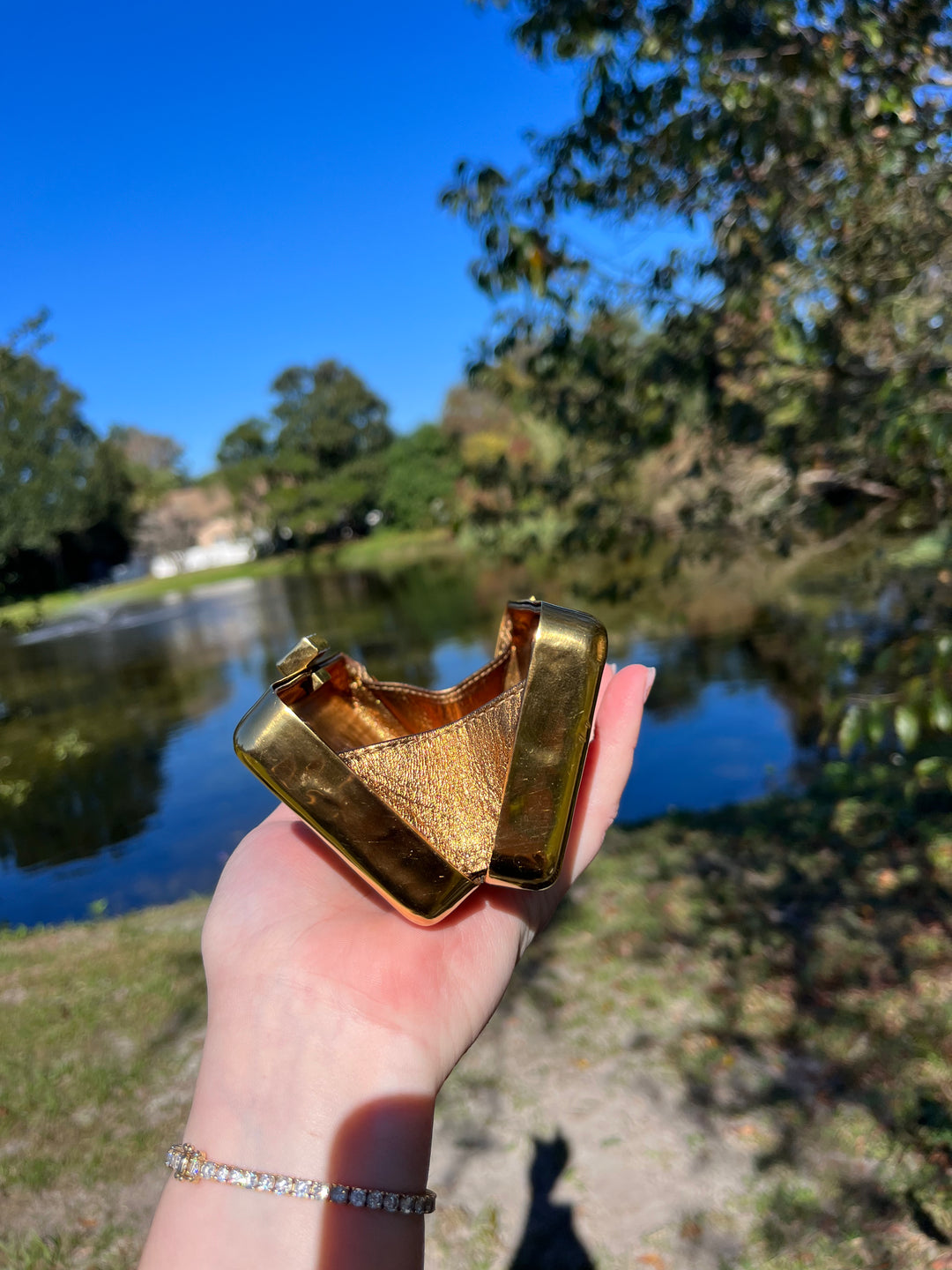 Chanel Hammered Gold Metal Bullion Bar Minaudière Clutch