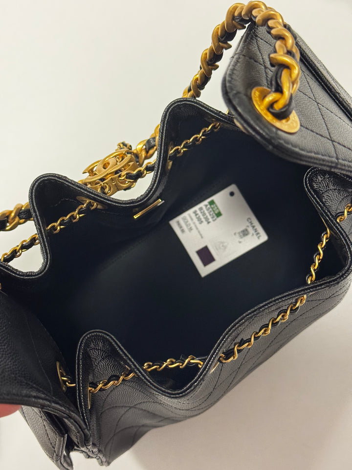 Chanel 25 Black Small Caviar Hobo Bag