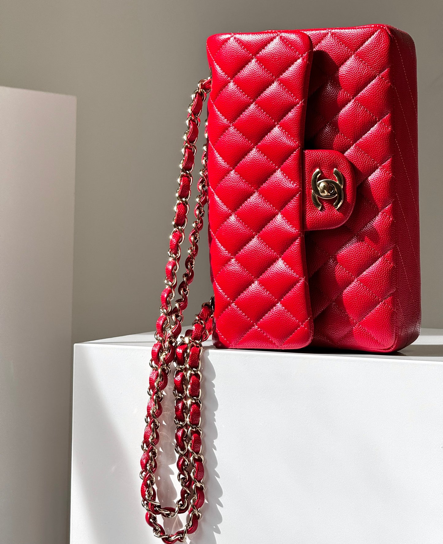 Chanel 19b Small Red Caviar Double Flap Bag