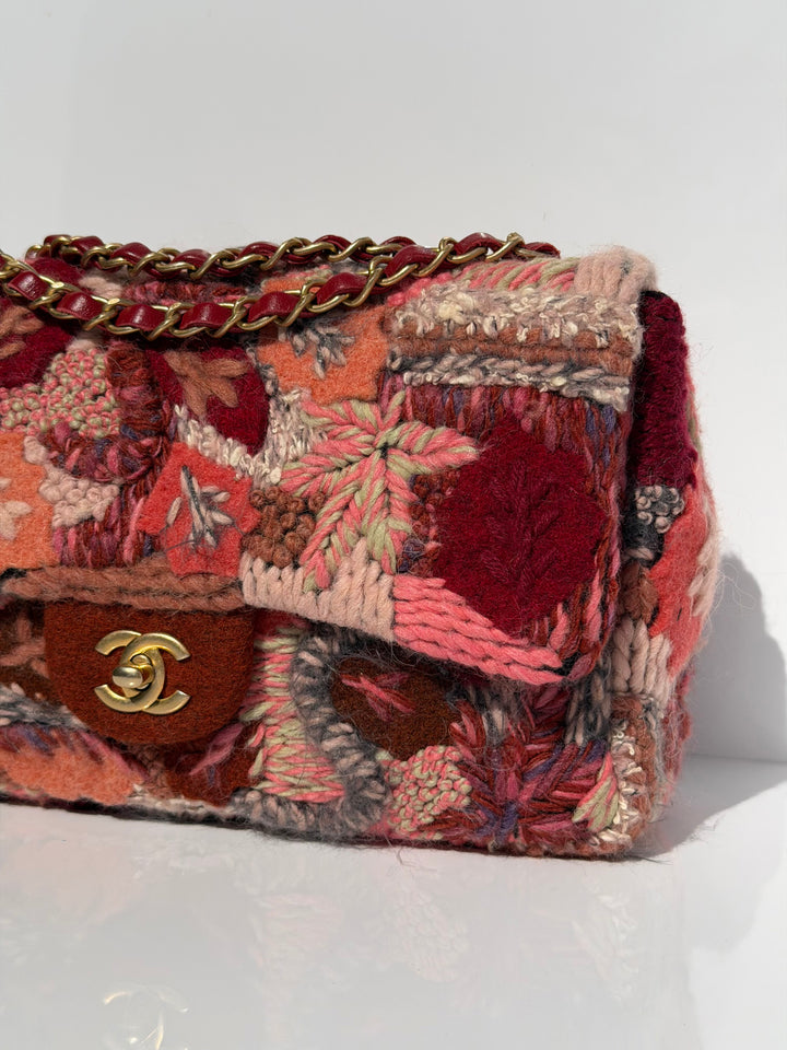 Chanel Embroidered Wool Medium Flap Bag Red Multicolor Gold Hardware 2018