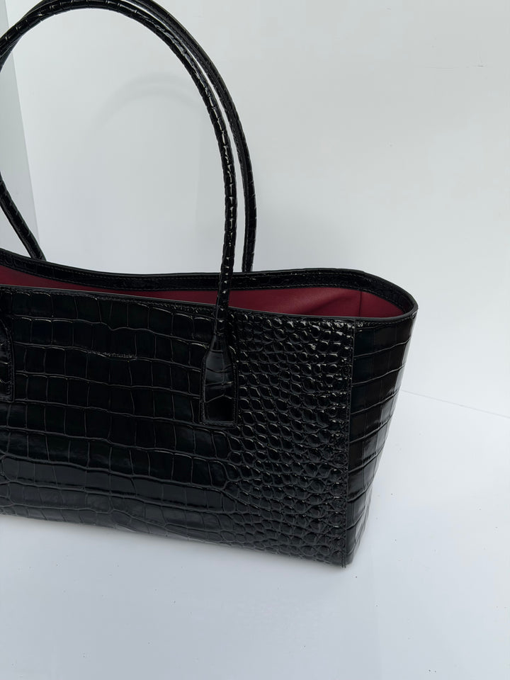 Chanel Small Shopping Bag Crocodile Embossed Calfskin Black 2026