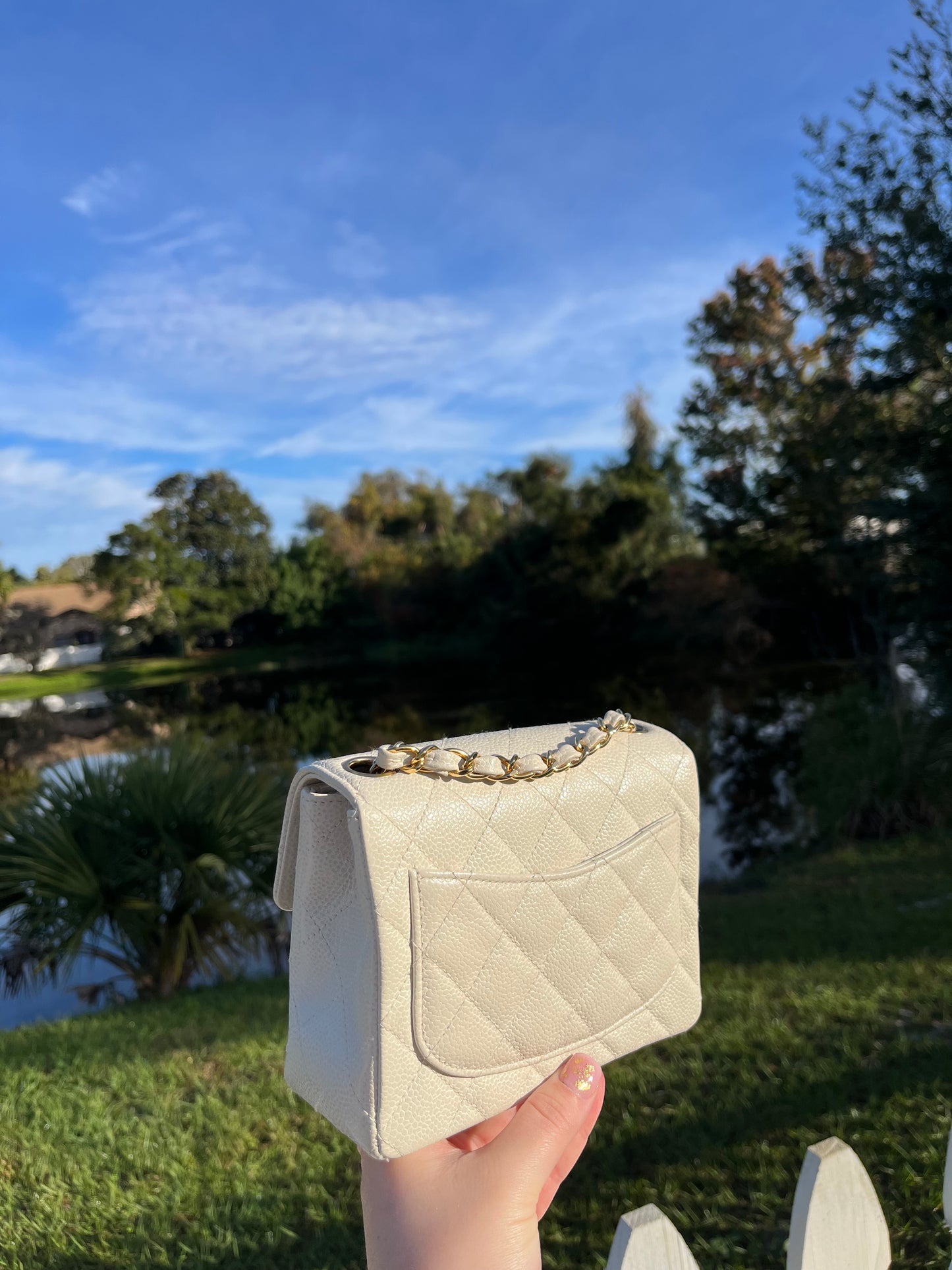 Chanel Cream Caviar Vintage Mini Square Flap Bag