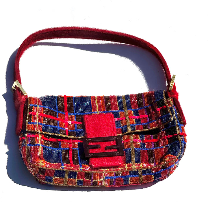 Fendi 1997 Vintage Beaded Ponyhair Baguette