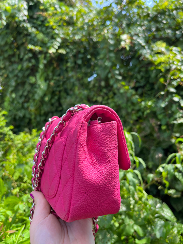 Chanel Hot Pink Caviar Mini Rectangular Flap Bag