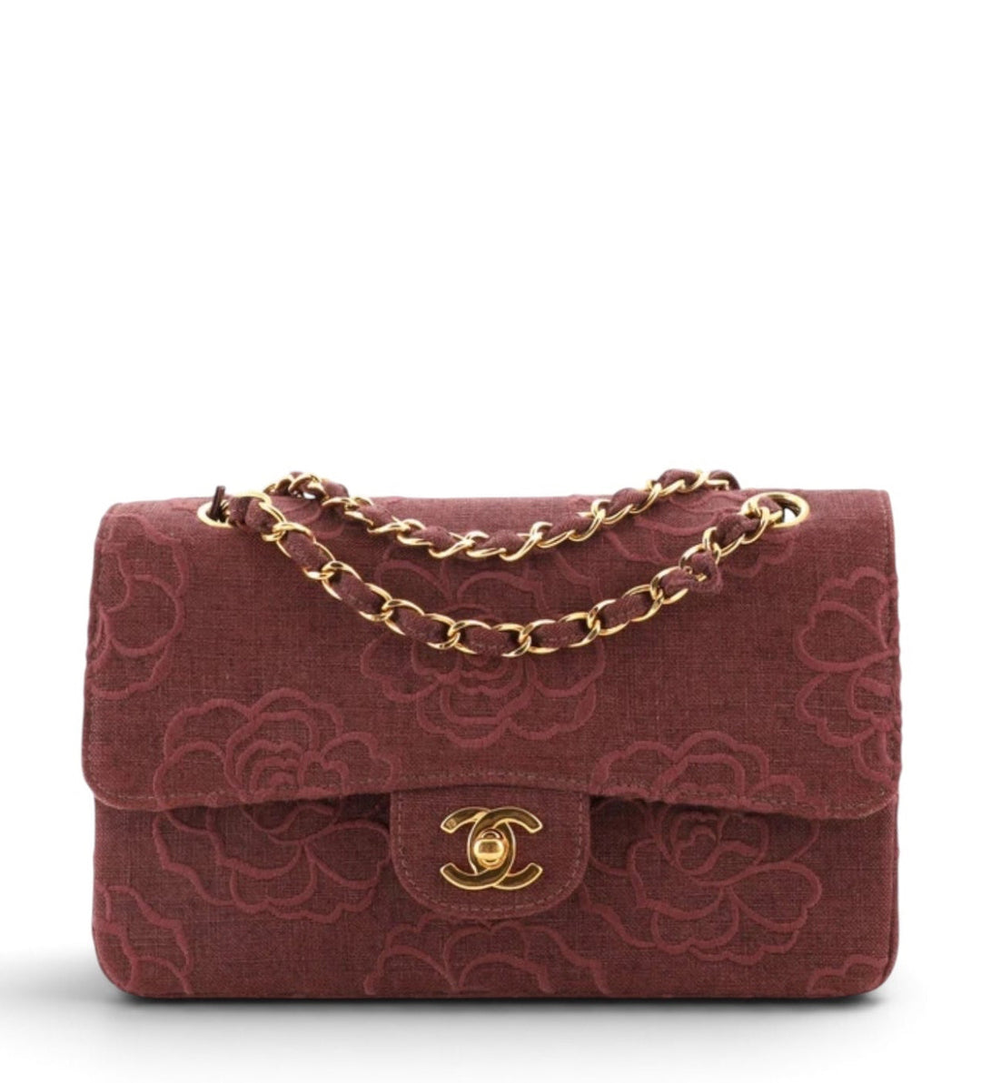 Chanel Classic Flap Small Camellia Burgundy 24K Gold Hardware 1997