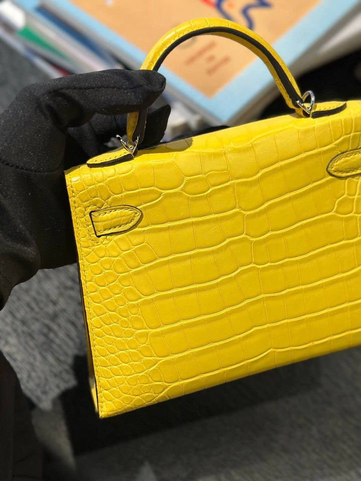 Hermès Mini Kelly 20 Alligator Mimosa Palladium Hardware