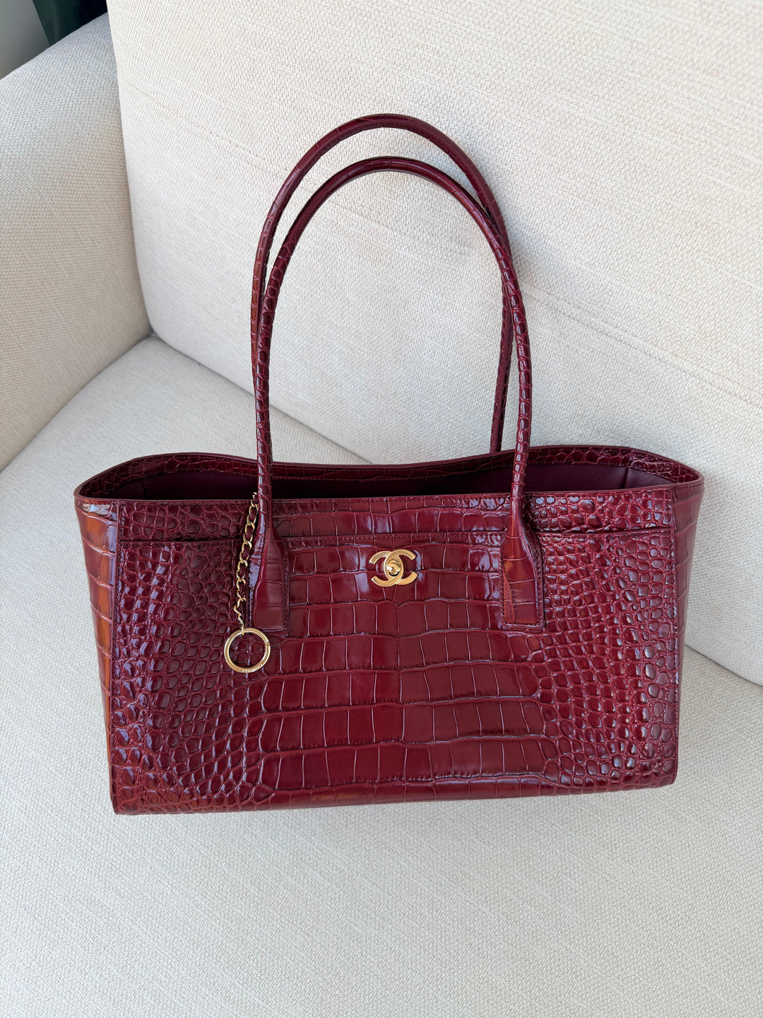 Chanel Small Shopping Bag Crocodile Embossed Calfskin Burgundy 2026