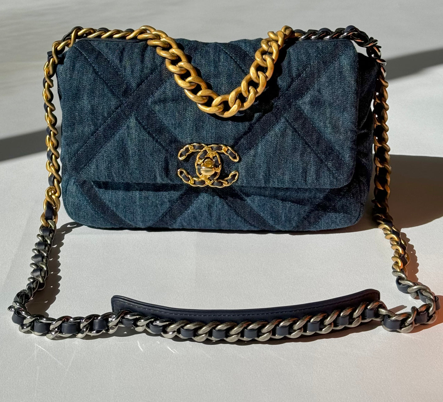 Chanel Small Navy Quilted Denim 19 Flap Bag