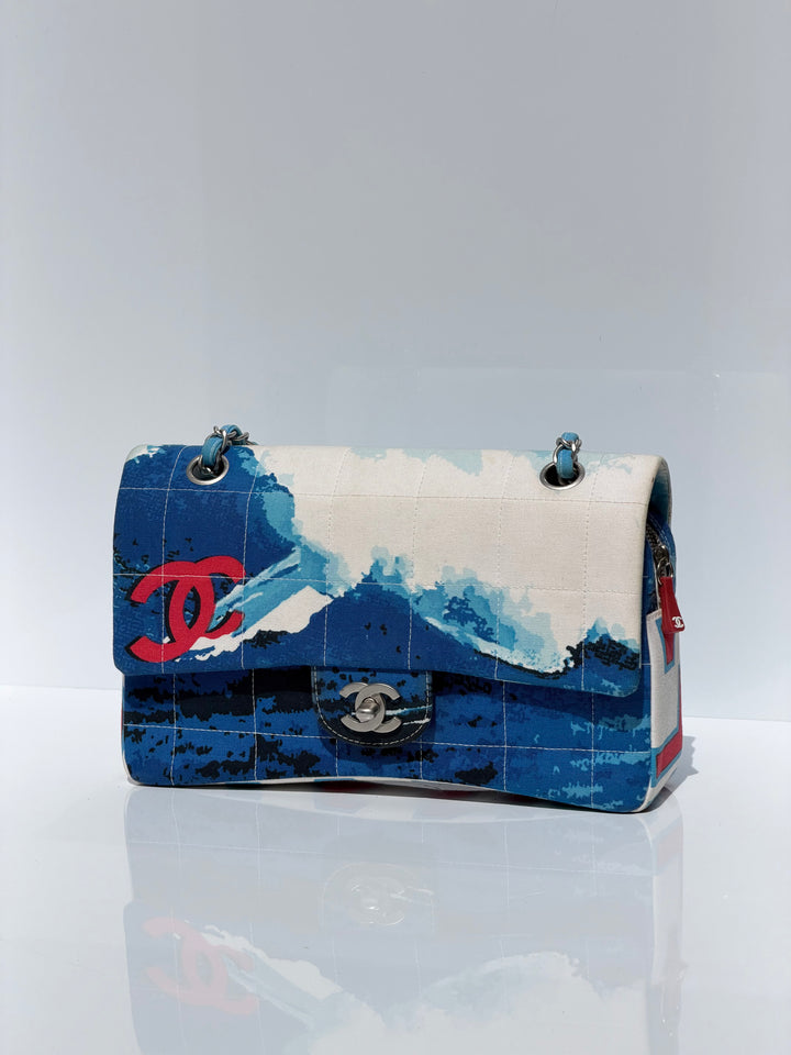 Chanel Surf Line Choco Bar Flap Blue Canvas Silver Hardware 2002 (Copy)