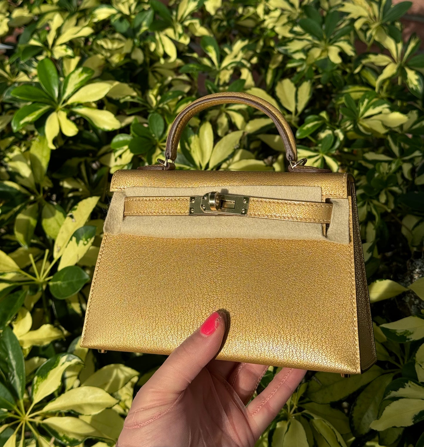 Hermes Mini Sellier Gold Metallic Chevre Dore Kelly 20