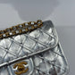 Chanel Silver Metallic Mini Braided Calfskin Flap Bag