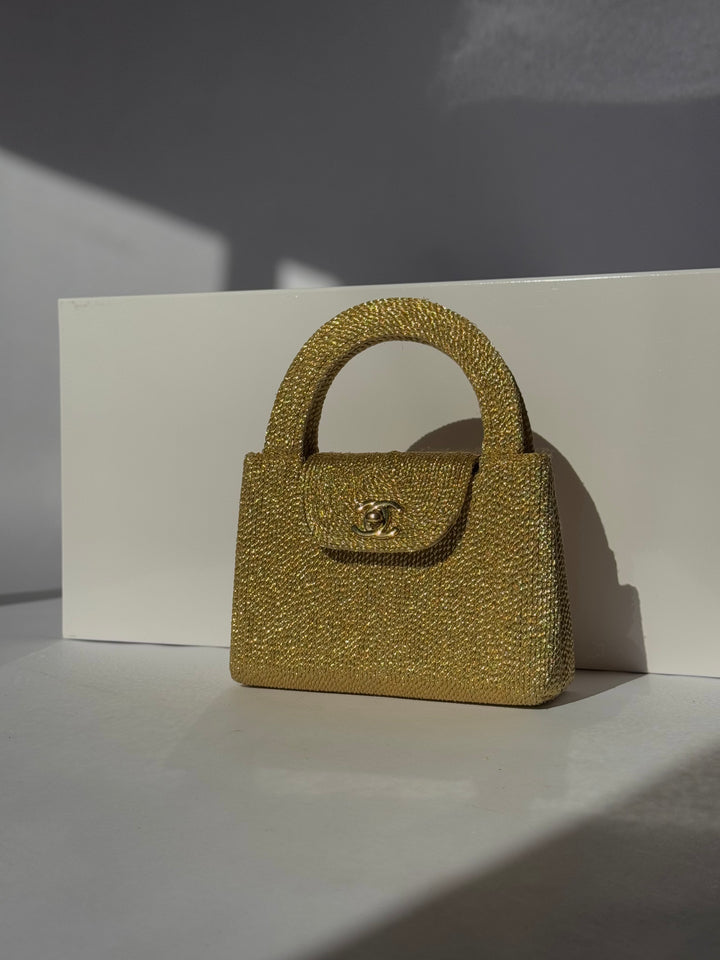 Chanel RARE 1998 Gold Silk Woven Mini Kelly