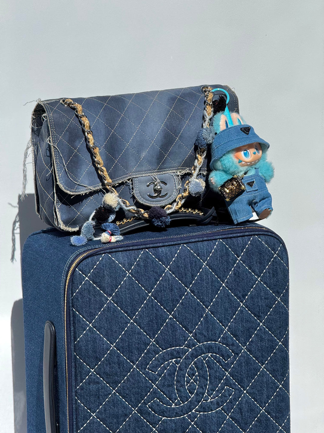 Chanel Denim Paris Dubai Jumbo Pom-Pom Flap