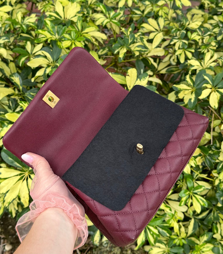 Chanel Small Burgundy Caviar Coco + Lizard Top Handle