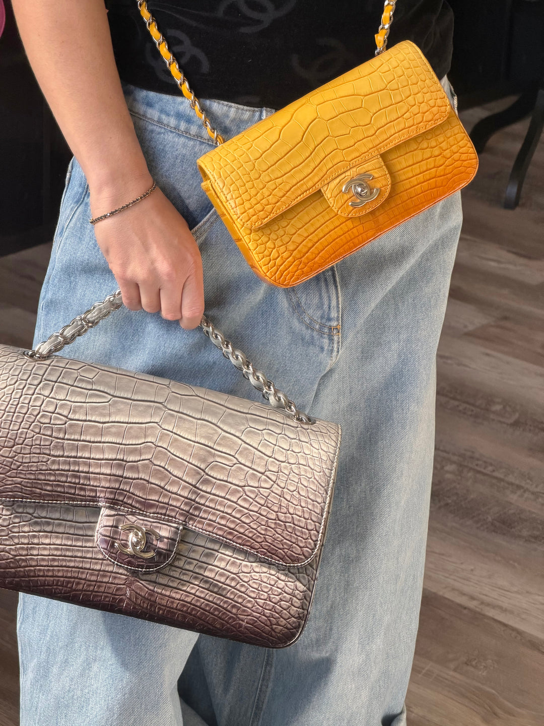Chanel Mini Flap Orange & Yellow Ombre Alligator Silver Hardware 2014